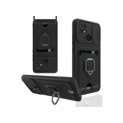 BFS Xiaomi Redmi 10C Kılıf Zuma Kartvizitli Yüzüklü Silikon - Siyah