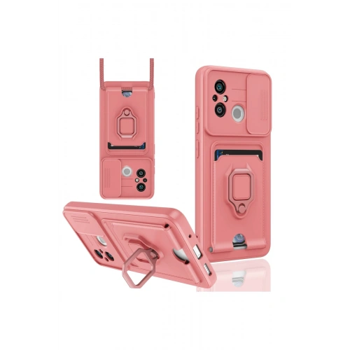 BFS  Xiaomi Redmi 12C Kılıf Zuma Kartvizitli Yüzüklü Silikon - Pembe