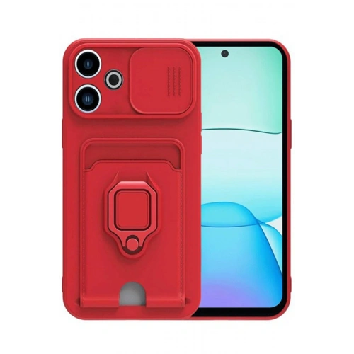BFS  Xiaomi Redmi 13 4G Kılıf Zuma Kartvizitli Yüzüklü Silikon - Kırmızı