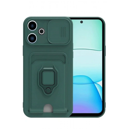 BFS  Xiaomi Redmi 13 4G Kılıf Zuma Kartvizitli Yüzüklü Silikon - Yeşil