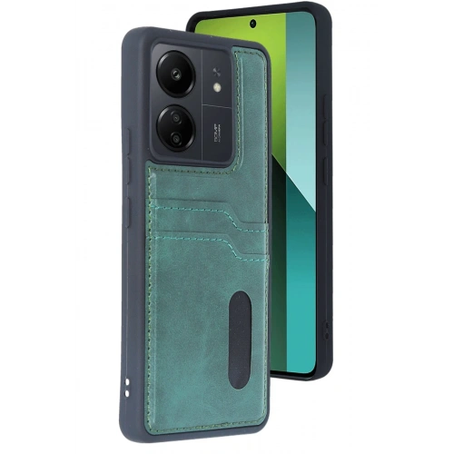 BFS  Xiaomi Redmi 13C Kılıf Sara Kartvizitli Deri Kılıf - Koyu Yeşil