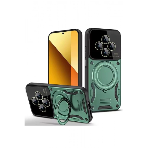 BFS  Xiaomi Redmi 14C Kılıf Joy Lens Standlı Kapak - Koyu Yeşil