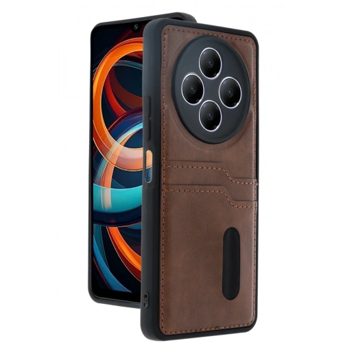 BFS  Xiaomi Redmi 14C Kılıf Sara Kartvizitli Deri Kılıf - Taba