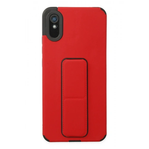 BFS  Xiaomi Redmi 9A Kılıf Mega Standlı Silikon - Kırmızı
