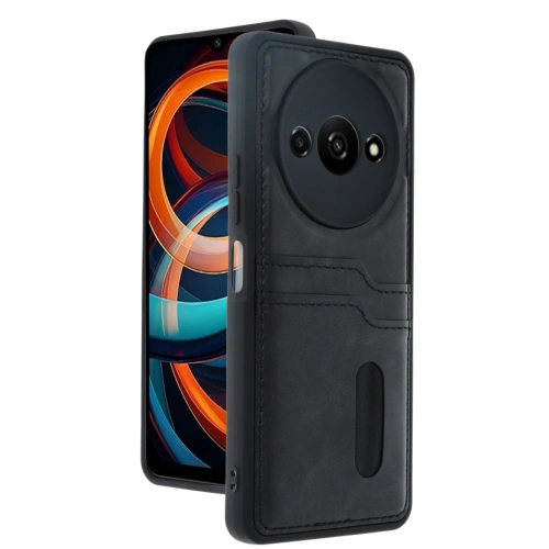 BFS  Xiaomi Redmi A3 4G Kılıf Sara Kartvizitli Deri Kılıf - Siyah