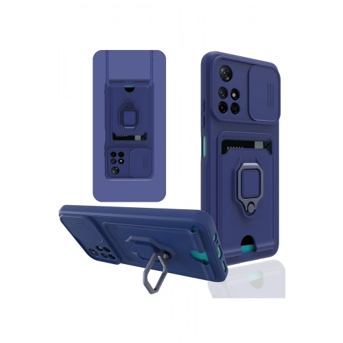 BFS  Xiaomi Redmi Note 11T Kılıf Zuma Kartvizitli Yüzüklü Silikon - Lacivert