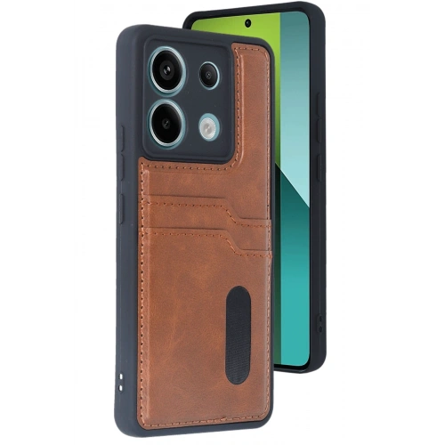 BFS  Xiaomi Redmi Note 13 Pro 5G Kılıf Sara Kartvizitli Deri Kılıf - Taba