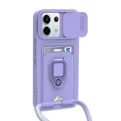 BFS  Xiaomi Redmi Note 13 Pro 5G Kılıf Zuma Kartvizitli Yüzüklü Silikon - Lila