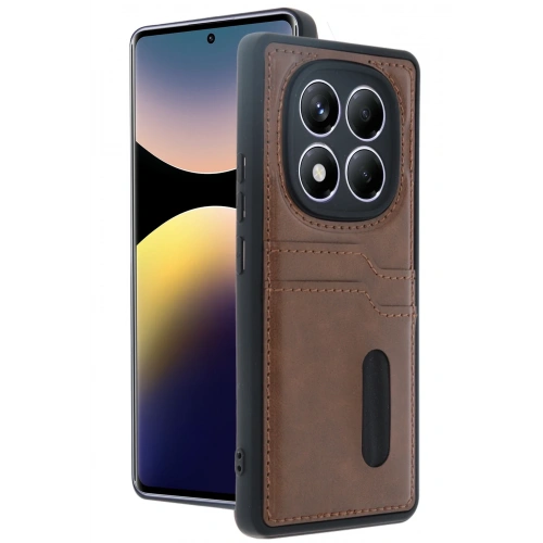 BFS  Xiaomi Redmi Note 14 Pro 5G Kılıf Sara Kartvizitli Deri Kılıf - Taba