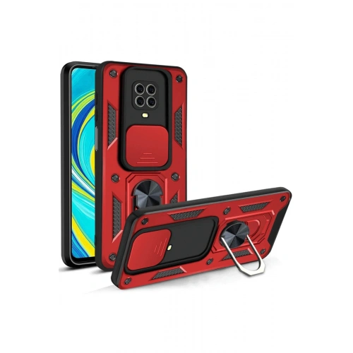 BFS  Xiaomi Redmi Note 9 Pro Kılıf Pars Lens Yüzüklü Silikon - Kırmızı