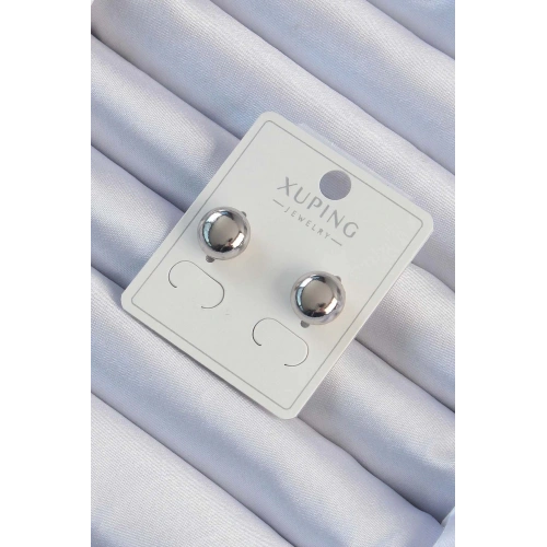 BFS Xuping Gümüş Renk Minimal Bombeli Oval Küpe