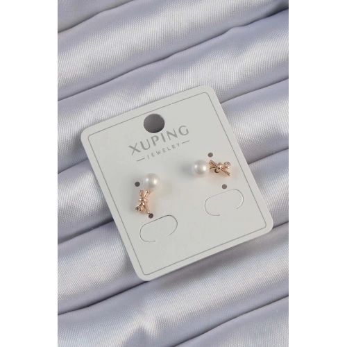 BFS Xuping Rose Renk Zirkon Taşlı İncili Minimal Fiyonk Küpe