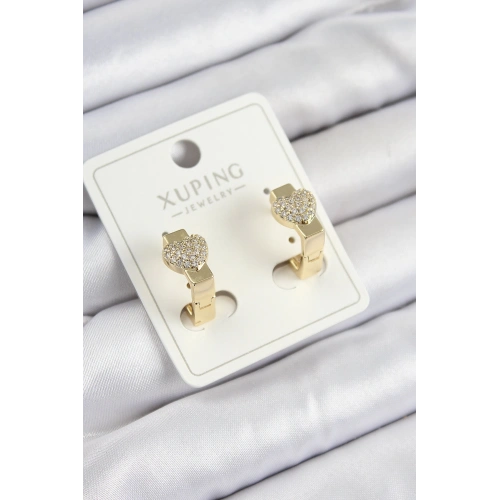 BFS Xuping Zirkon Taşlı Kalp Model Gold Renk Kadın Küpe