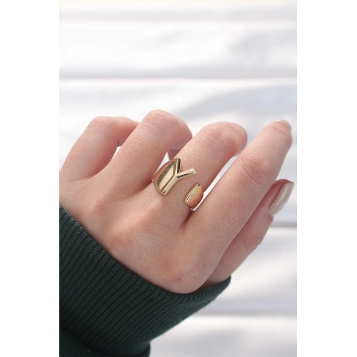 BFS Y Harfli Altın Renk Ayarlanabilir Yüzük