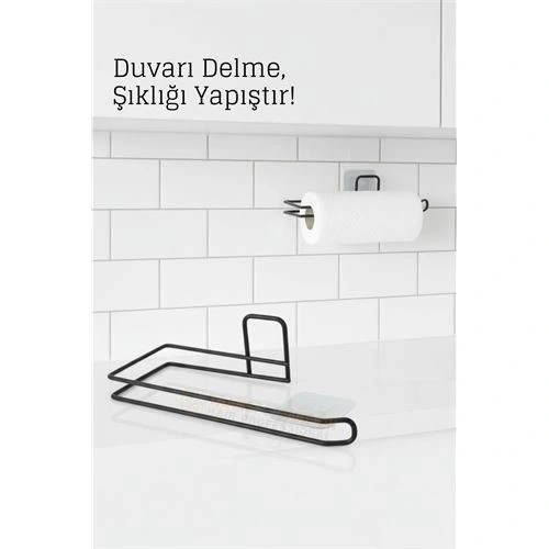 BFS Yapışkanlı Kağıt Havluluk – Siyah Metal, 25 x 7 cm
