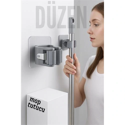 BFS Yapışkanlı Pratik Mop ve Süpürge Tutucu – Duvara Monte, Kolay Kurulum