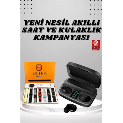 BFS Yeni Nesil Akıllı Saat ve Bluetooth Kulaklık Kampanyası Dokunmatik Kare 7 Kordonlu