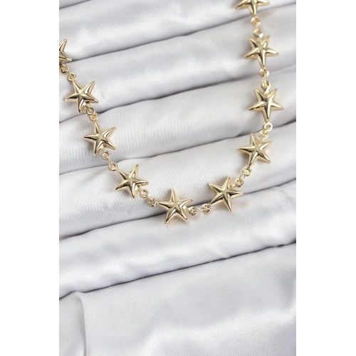 BFS Yıldız Model Pirinç Gold Renk Kadın Kolye