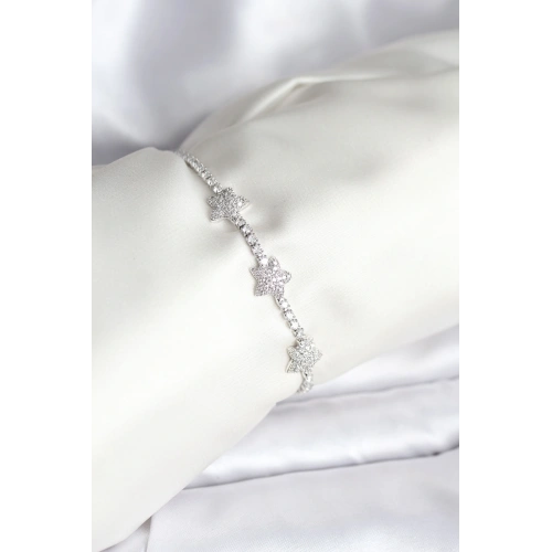 BFS Yıldız Model Zirkon Taşlı Gümüş Renk Pirinç Su Yolu Kadın Bileklik