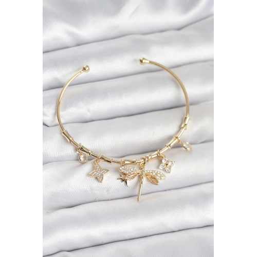 BFS Yusufçuk Charmlı Gold Renk Pirinç Kadın Bileklik