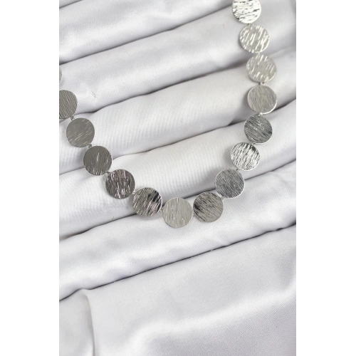 BFS Yuvarlak Plaka Model Gümüş Renk Kadın Kolye