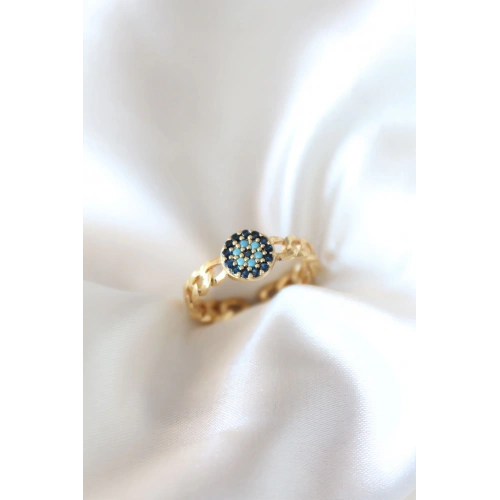 BFS Zirkon Taşlı Nazarlı Altın Kaplama Kadın Yüzük