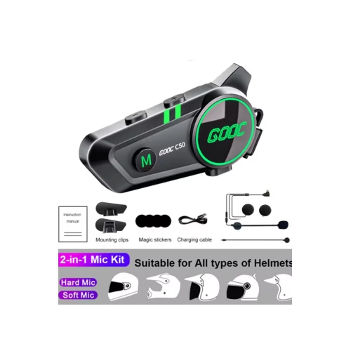 C50 2x Motosiklet Intercom Kask Kulaklık 1500 Mah Rgb Işıklı Çift Eşleşme