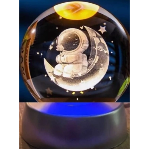 Dekoratif Ay Üstünde Astronot Tasarımlı Plastik Altlıklı Cam Küre
