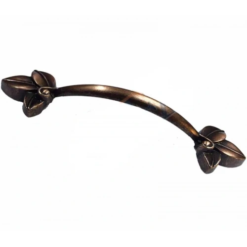 Dekoratif Zamak Yaprak Kulp - 96mm, Eskitme, 1 Adet