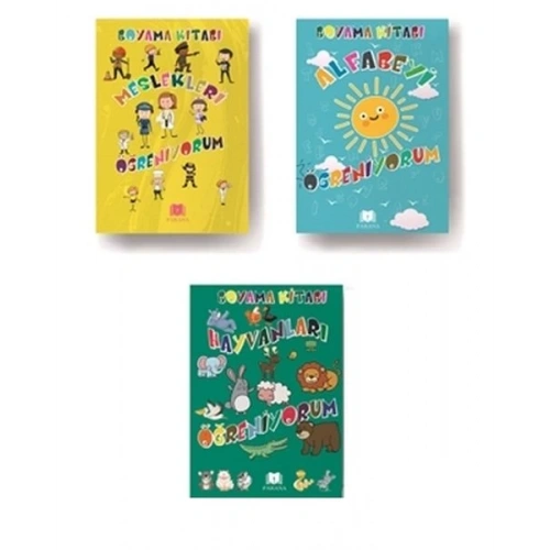 Hayvanları Öğreniyorum-Meslekleri Öğreniyorum-Alfabeyi Öğreniyorum 3 lü Boyama Kitabı Seti