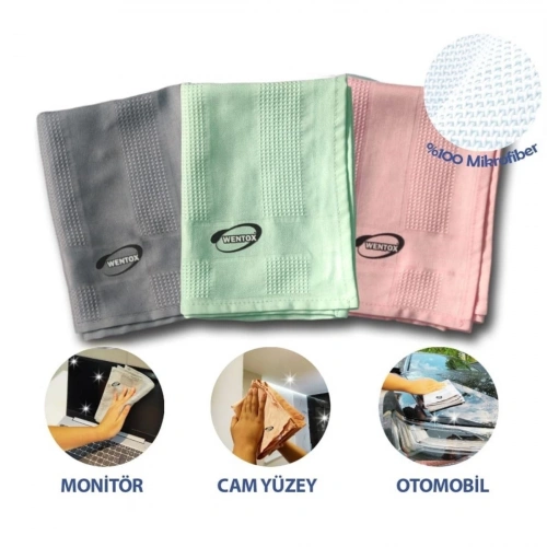 İz Bırakmayan Mikrofiber Temizlik Bezi 3lü Set Cam ve Ayna Silme Toz Alma Temizlik Bezi
