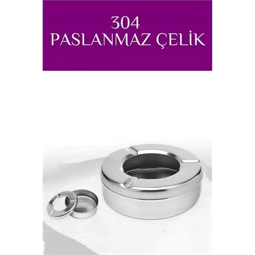 Kapaklı Paslanmaz Yuvarlak Küllük - Kapaklı 304 Çelik Kül Tablası - Kafe Küllüğü Restoran Küllüğü