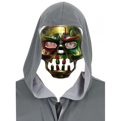 Kırmızı Kanlı Dişli Dracula Kafatası Maskesi Altın Renk