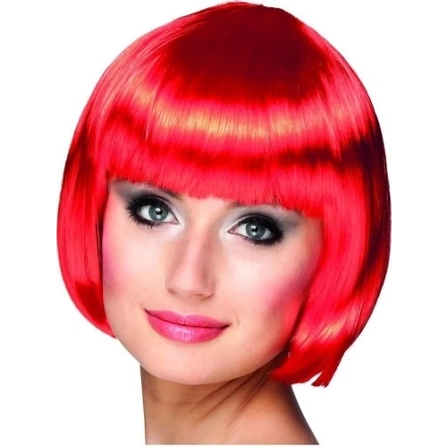 Kırmızı Renk Parti Peruğu Küt Saç