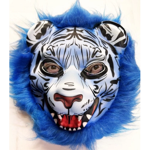 Mavi Saçlı Kaplan Maskesi Kurt Maskesi Mega Peluş 27 No