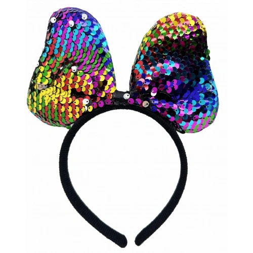 Renk Değiştiren Pullu Payetli Fiyonk Parti Tacı Rengarenk Gümüş Renk 20x16 Cm