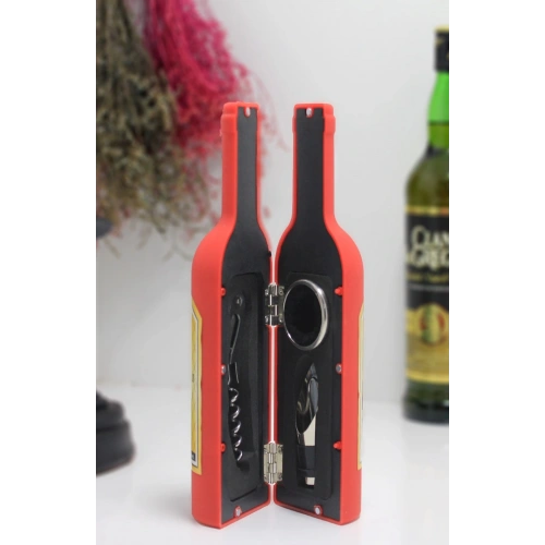 Şişe Tirbuşon Seti Küçük Kırmızı Alk2627