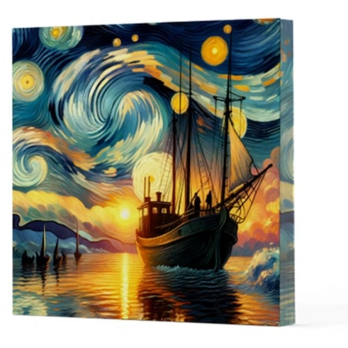 Van Gogh 2 Gemi - Çizgisiz Yan Boyamalı Defter