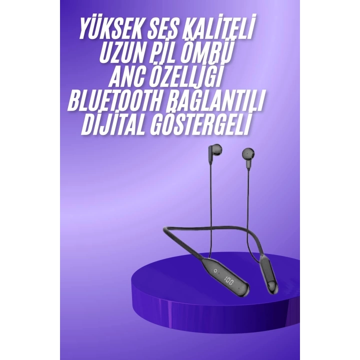 100 Saat Kablolu Boyun Askılı Dijital Göstergeli Bluetooth Kulaklığı