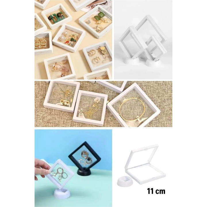 11x11cm Standlı 3D Takı Ziynet Hatıra Koleksiyon Saklama Kutusu Şeffaf Film Çerçevesi