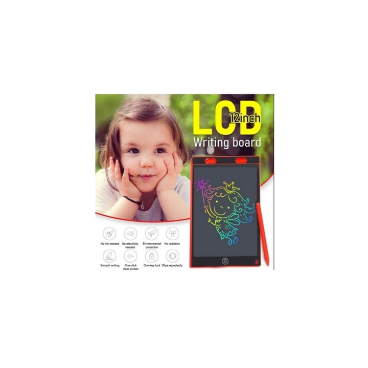 12 Inc Renkli Lcd Grafik Dijital Kalemli Çizim Tableti Yazı Tahta Not Yazma Eğitim Tableti Kırmızı