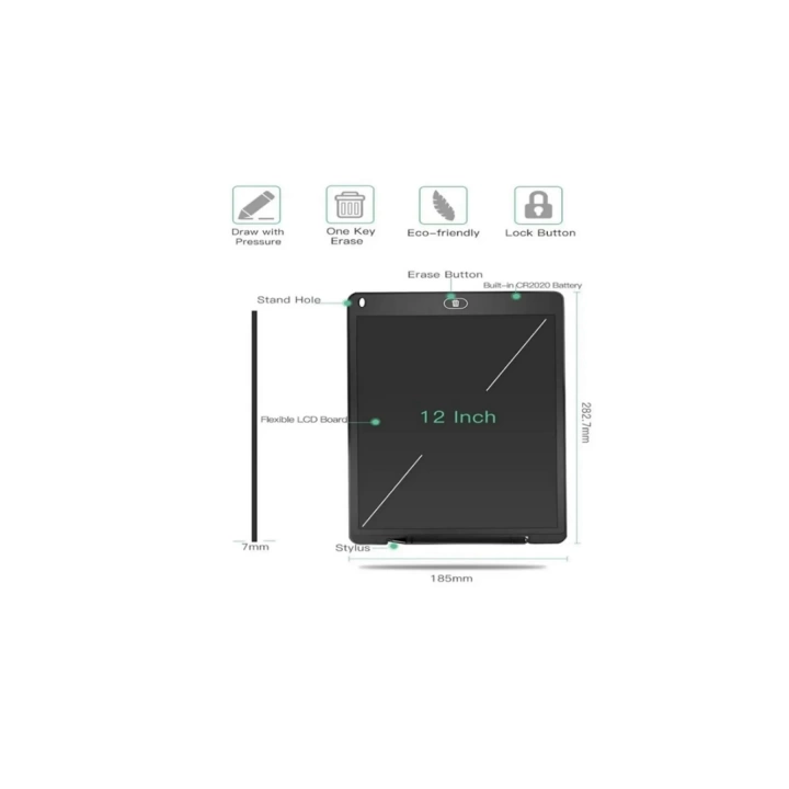 12 Inc Renkli Lcd Grafik Dijital Kalemli Çizim Tableti Yazı Tahta Not Yazma Eğitim Tableti Kırmızı