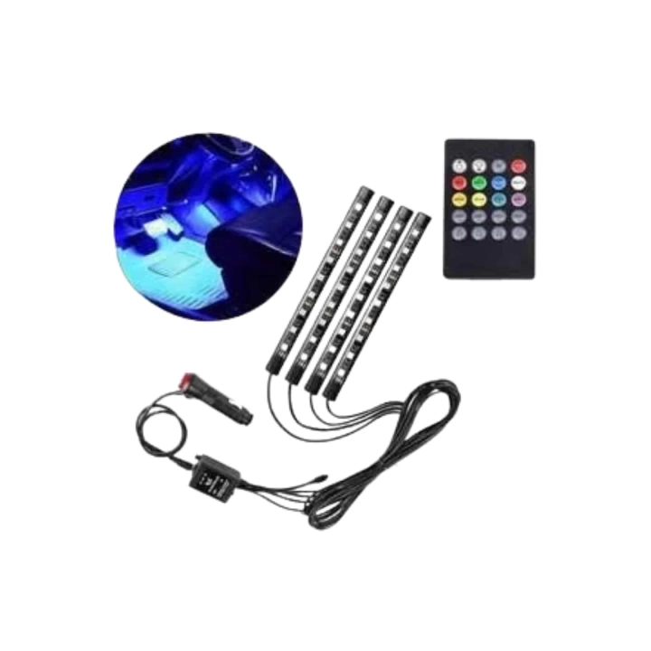 12 Ledli RGB Işıklı Araç Içi Ayak Altı Led Oto Ampul Kumandalı 7 Renk