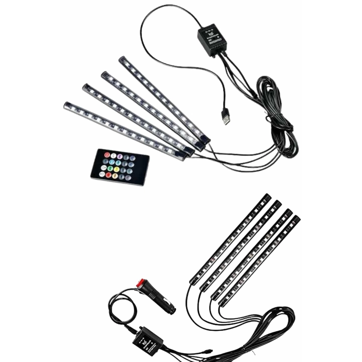 12Lİ Şerit Led Işık RGB Sese ve Müziğe Duyarlı Araç İçi Ayak Altı