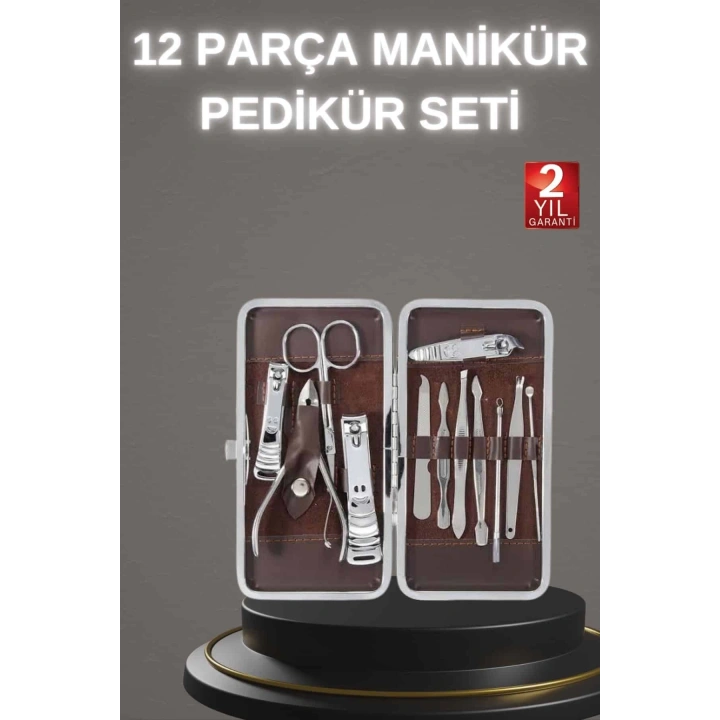 12 Parça Paslanmaz Çelik Kompakt ve Taşınabilir Manikür Makası Tırnak Makası