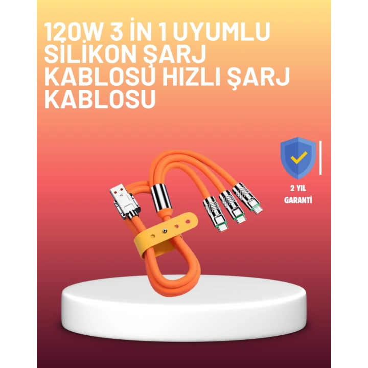 120W Şarj Destekli 3’ü 1 Arada Çoklu Şarj Kablosu – 1.2 Metre