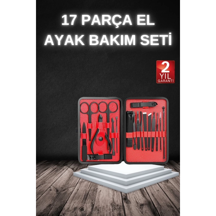 17 Parça Manikür Seti Taşınabilir Özel Çantalı El ve Ayak Bakımı Tırnak Batığı Temizleme