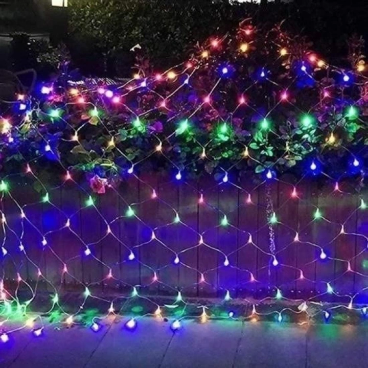 1x2 Metre Dekoratif File Ağ Perde 192 LED 8 Animasyonlu Farklı Işık Modu RGB Fişli