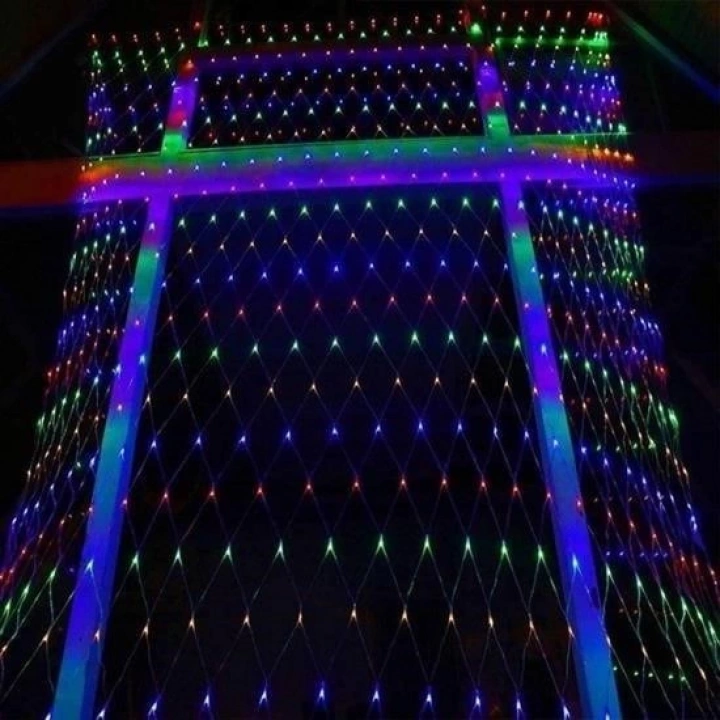 1x2 Metre Dekoratif File Ağ Perde 192 LED 8 Animasyonlu Farklı Işık Modu RGB Fişli