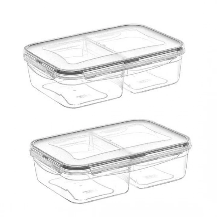 2 Bölmeli 1+1 Litre Kilitli Kapaklı Erzak Saklama Kabı LC-525